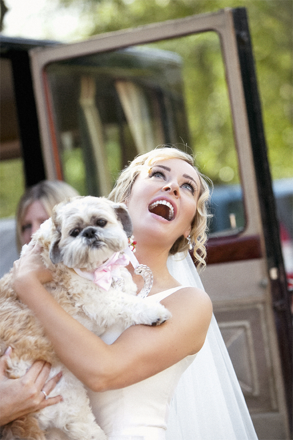 bride holding her dog