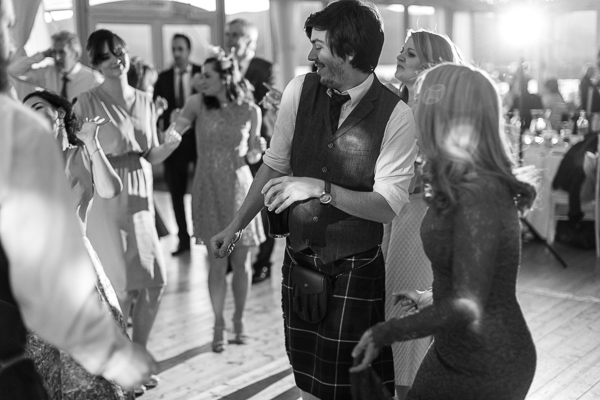 wedding guests dancing at loch lomond wedding