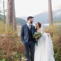 bride and groom side by side forest loch eck ardkinglas wedding photographers glasgow and edinburgh
