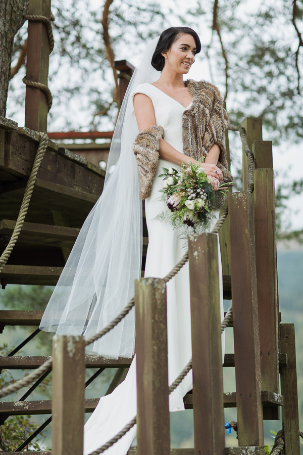 bride lookng down autumn wedding at the lodge on loch goil scotland