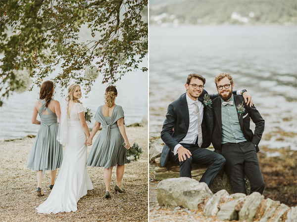 bride with bridesmates and groom with best man wedding in scotland