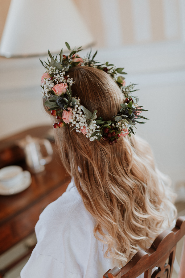 brides  hair garland wore at Glenapp Castle Ayrshire